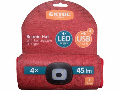 Extol Light čepice s čelovkou LED, červená 43198