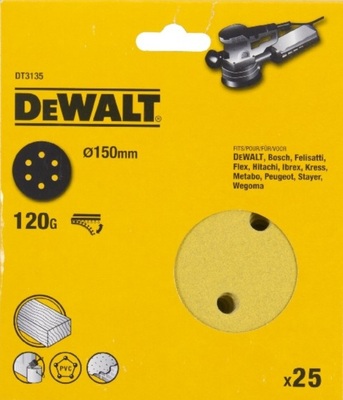 DeWalt brusný papír na suchý zip 150mm P120, 25ks DT3135