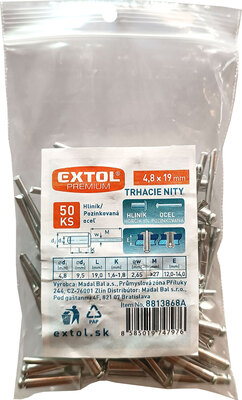 Extol Prmeium trhacie nity hliníkové 4,8x19mm 50ks, 8813868A