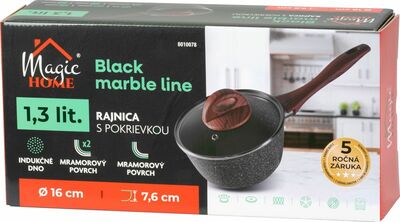 MagicHome Black Marble Line rajnica so sklenenou pokrievkou, 16 cm