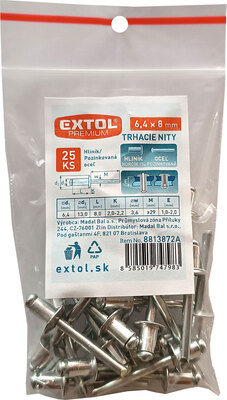 Extol Premium trhacie nity hliníkové 6,4x8mm 25ks, 8813872A